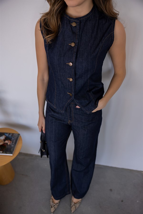 Yelekli Denim Takım - LACİVERT