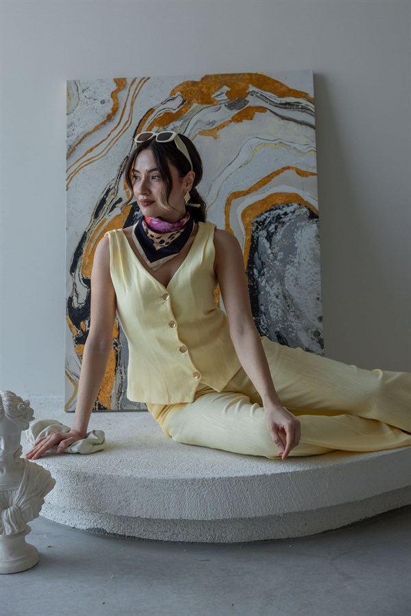 Yelekli Keten Takım - SARI