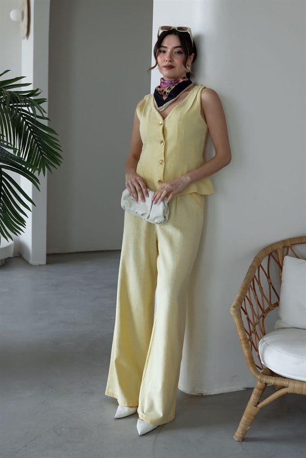 Yelekli Keten Takım - SARI
