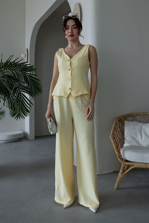 Yelekli Keten Takım - SARI
