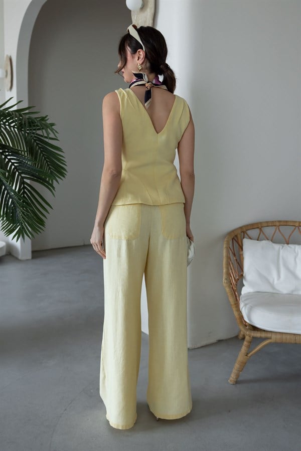 Yelekli Keten Takım - SARI