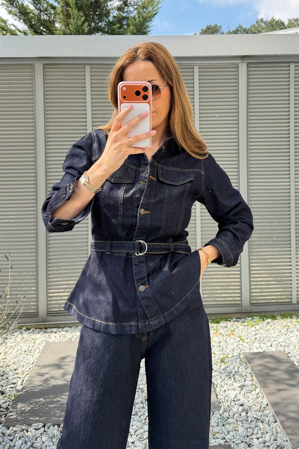 Yıkamalı Denim Takım - LACİVERT