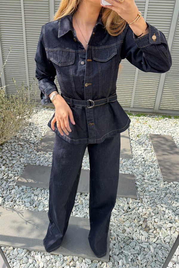 Yıkamalı Denim Takım - LACİVERT