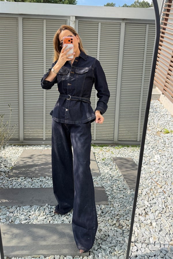 Yıkamalı Denim Takım - LACİVERT