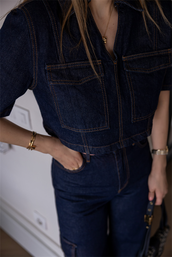 Yıkamalı Kargo Cep Denim Takım - LACİVERT