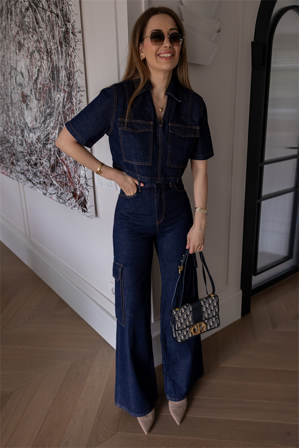 Yıkamalı Kargo Cep Denim Takım - LACİVERT