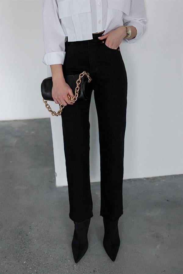 Yıkamalı Straight Jean - SİYAH