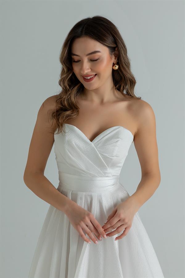 Yırtmaçlı Balon Kol Abiye - BEYAZ