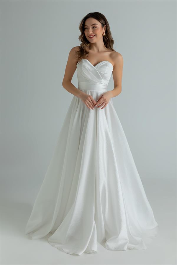 Yırtmaçlı Balon Kol Abiye - BEYAZ