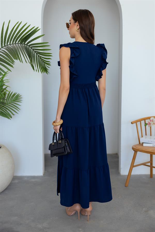Yırtmaçlı Uzun Elbise - LACİVERT