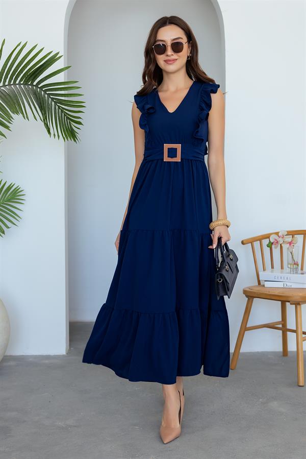 Yırtmaçlı Uzun Elbise - LACİVERT