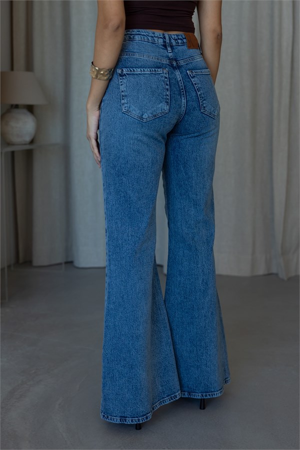 Yüksek Bel Flare Jean - MAVİ