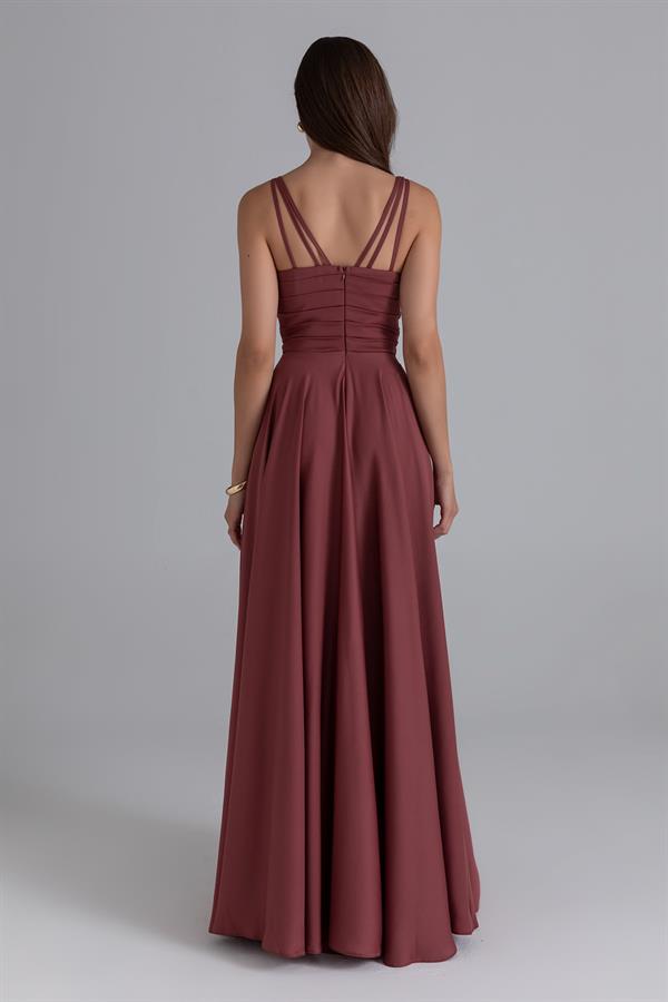 Zincir Askılı Şifon Abiye - BAKIR