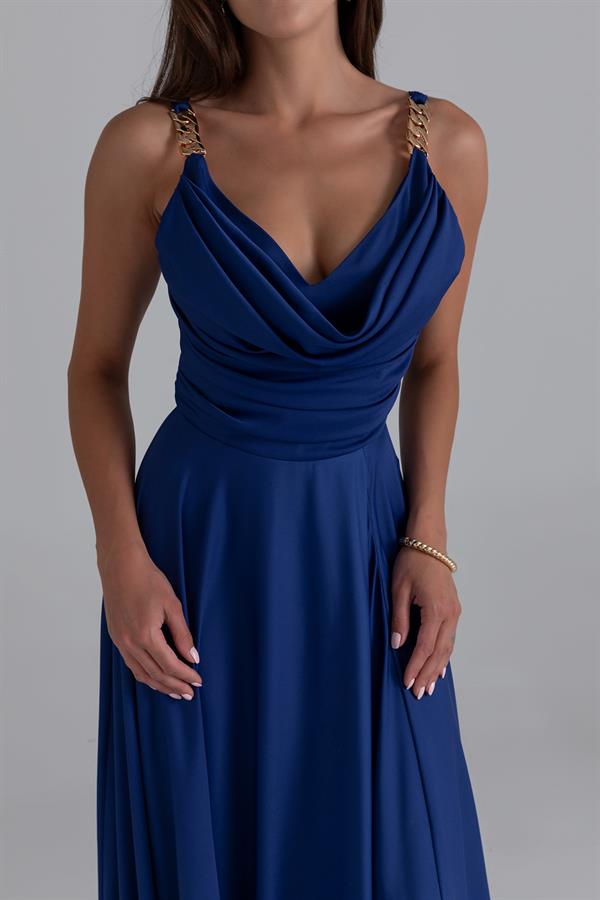 Zincir Askılı Şifon Abiye - İNDİGO