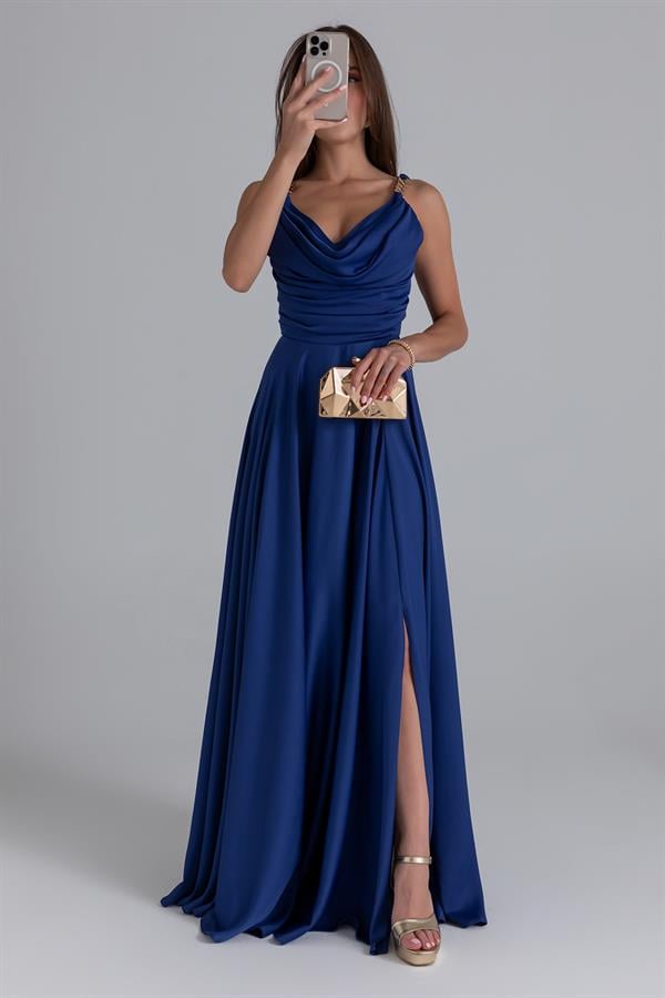 Zincir Askılı Şifon Abiye - İNDİGO