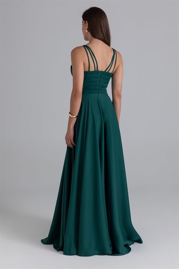 Zincir Askılı Şifon Abiye - ZÜMRÜT YEŞİL