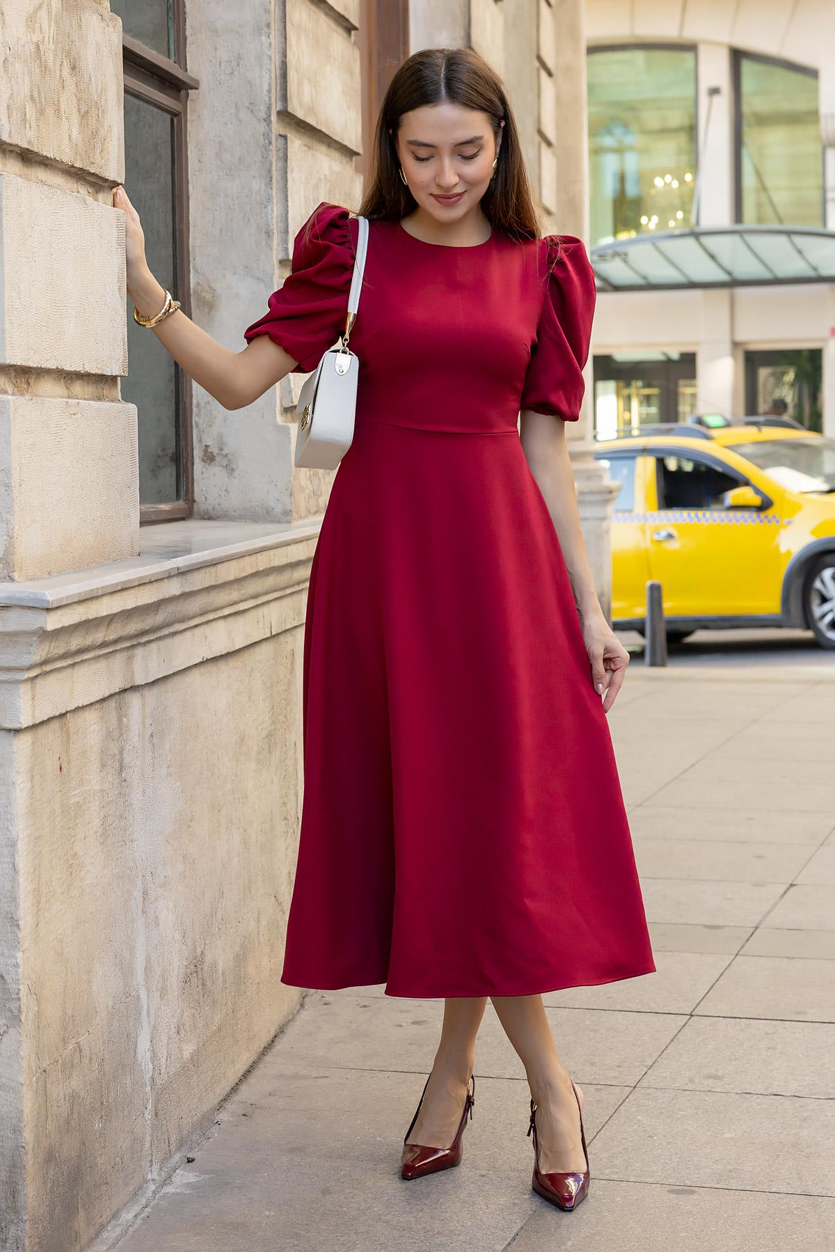Balloon Sleeve Dress - Burgundy