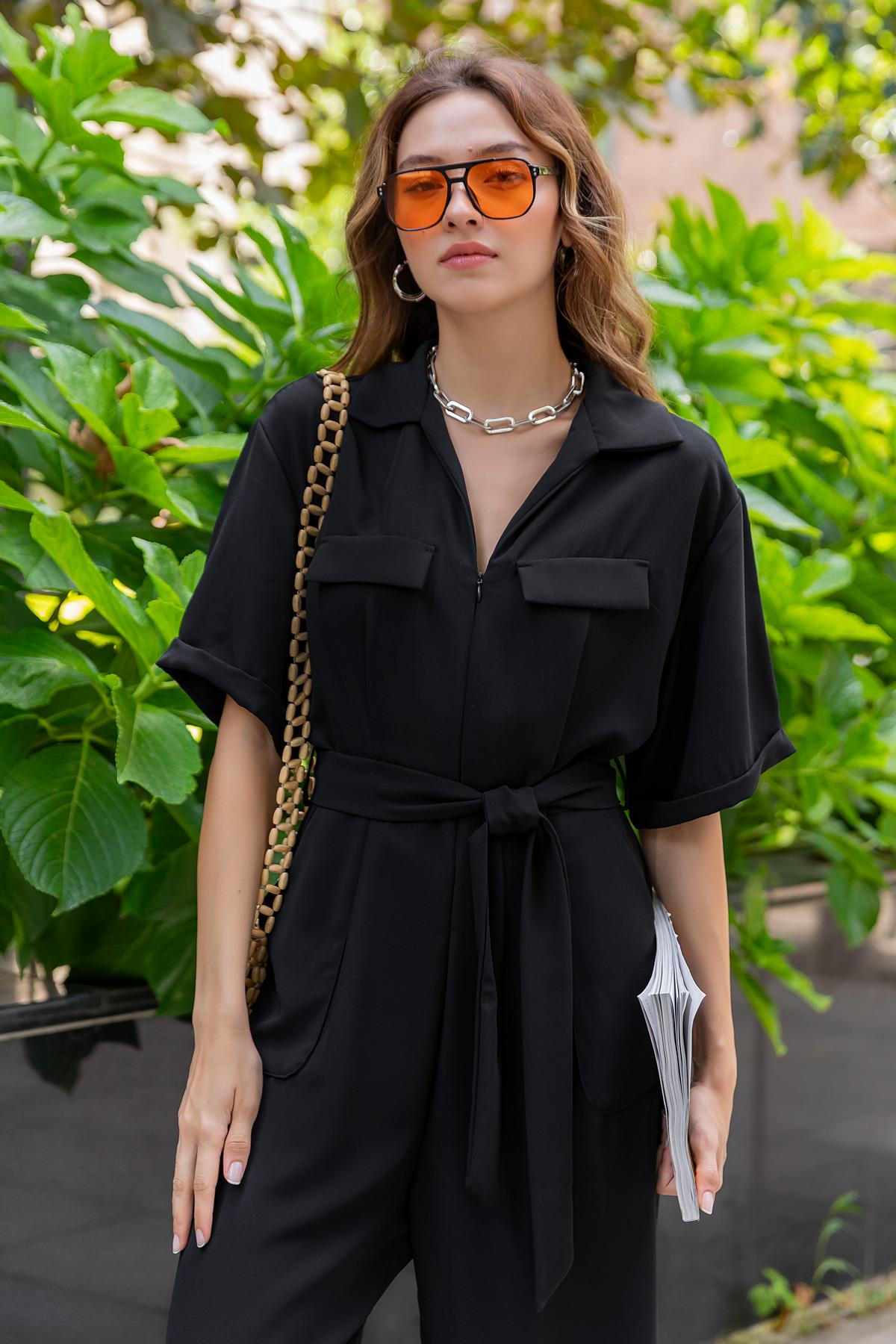 Black jumpsuit sale with belt