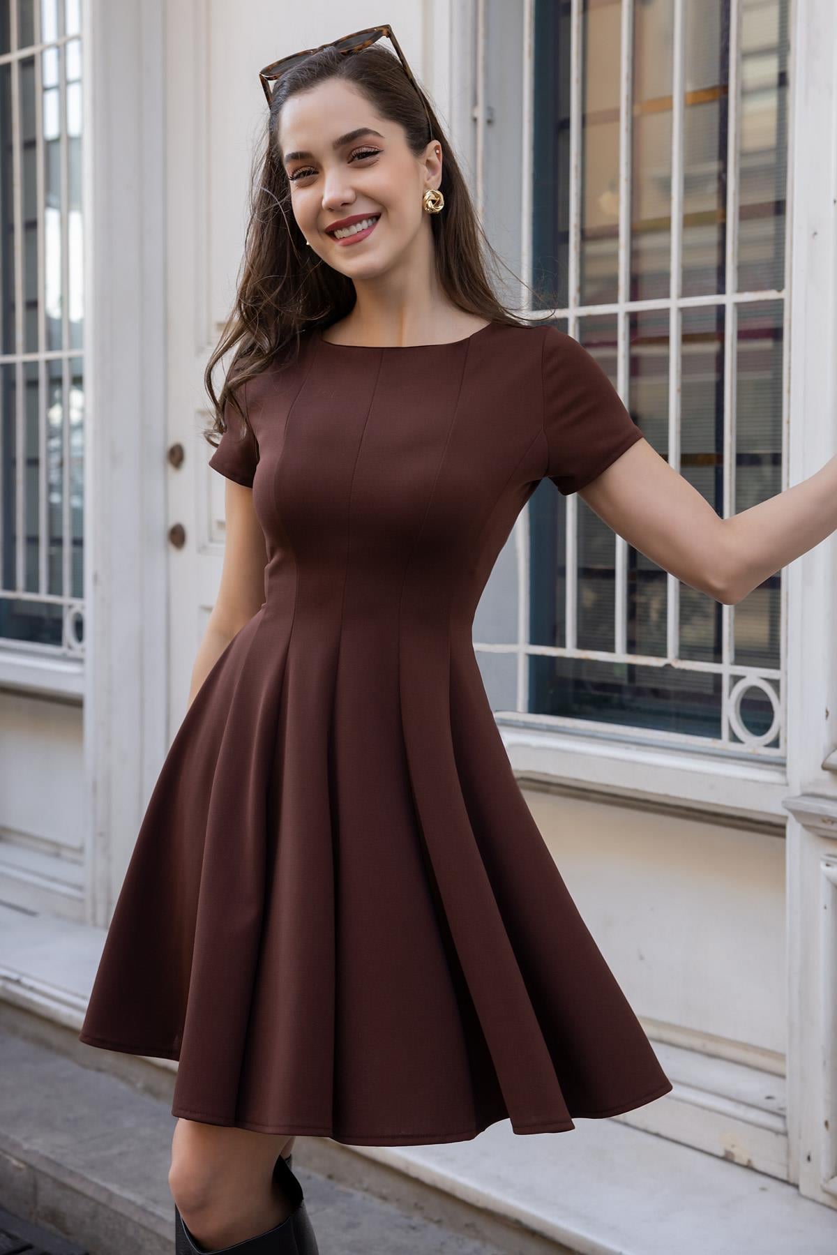 Ruffled Mini Dress - Brown Ruffled Mini Dress - Brown