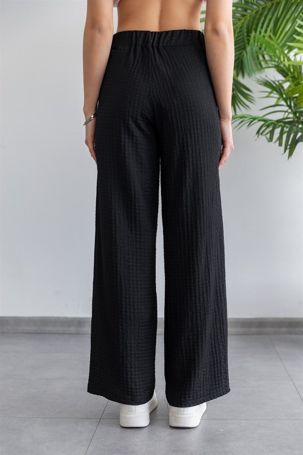 Cepli Gofre Pantolon - SİYAH