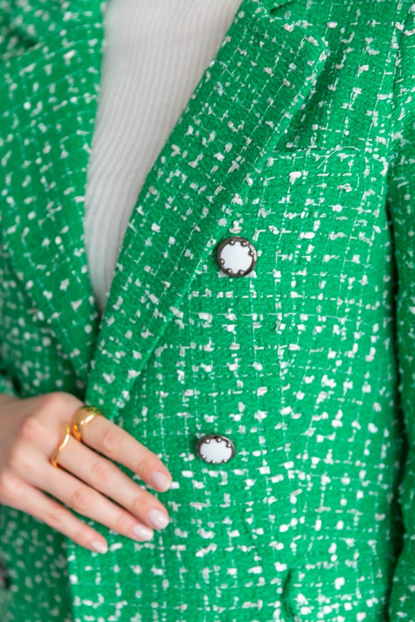 Düğme Detay Desenli Ceket - YEŞİL