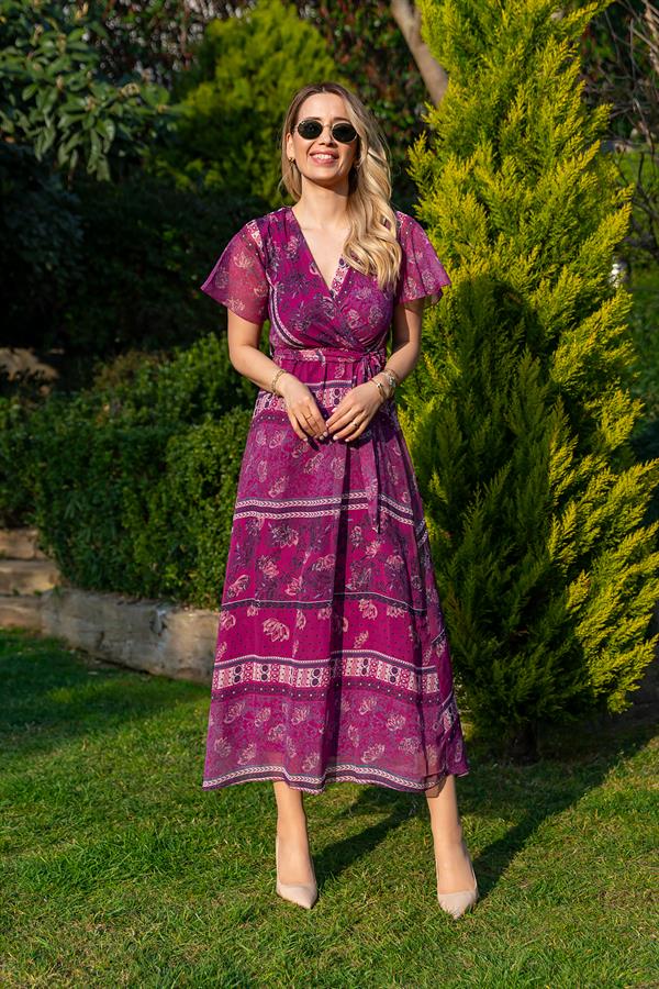 Kuşaklı Şifon Elbise