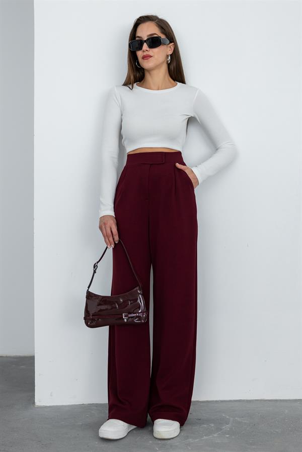 Stretch Palazzo Pants - Burgundy