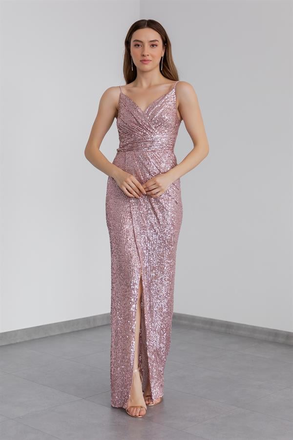 Antonella Sheer Embellished Scoop Neck Evening Gown in Almond | Oh Polly