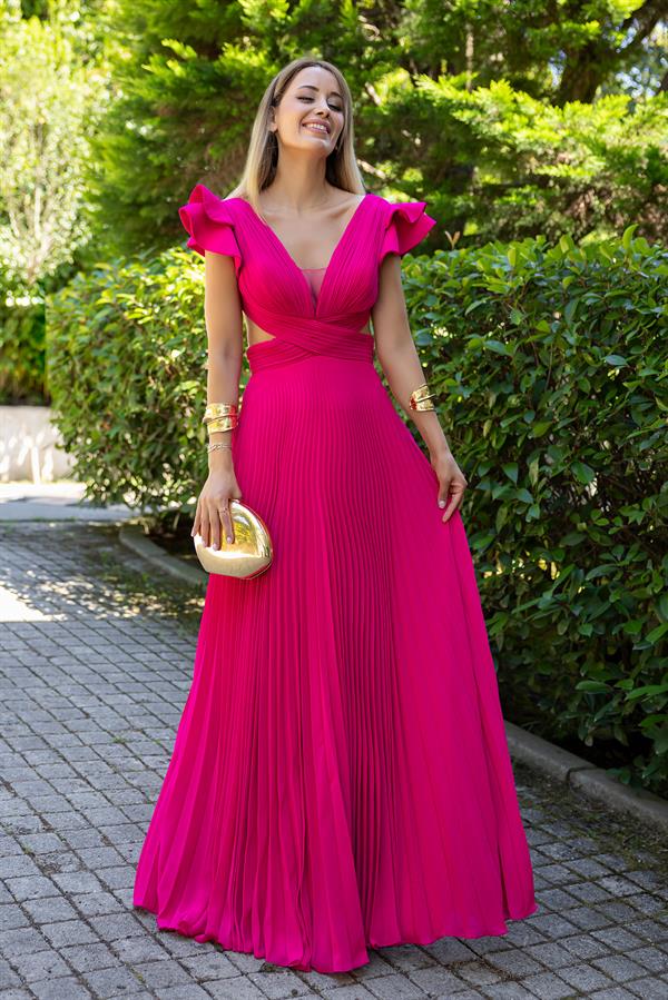 Şifon Tasarım Abiye - PEMBE