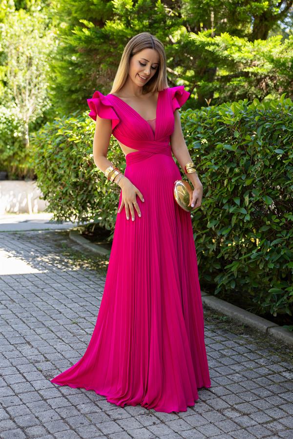 Şifon Tasarım Abiye - PEMBE