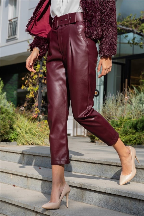 Faux Leather Trousers - BORDEAUX