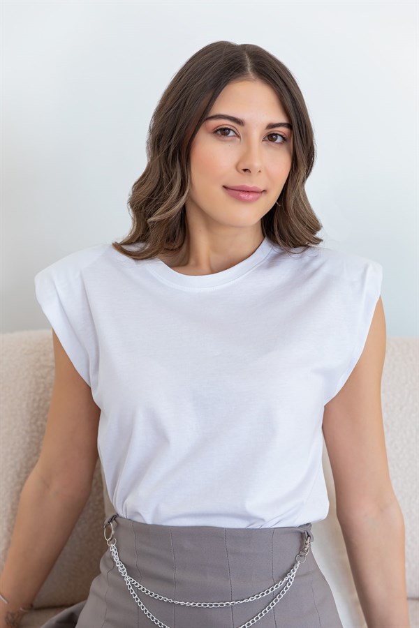 Basic Vatkalı T-Shirt - BEYAZ