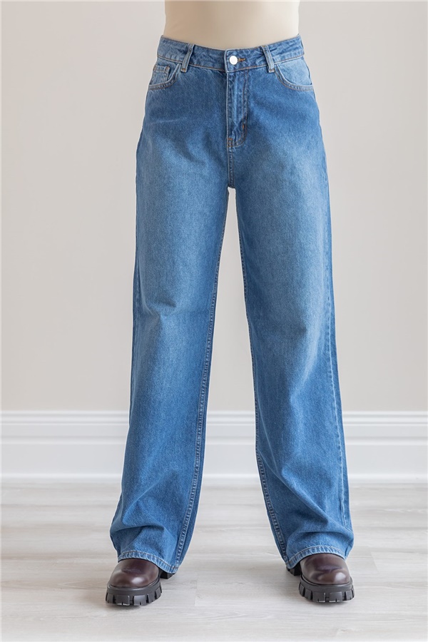 Bol Paça Denim Pantolon - MAVİ