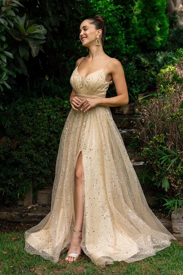 Gold Inexpensive Evening Gown Gold Evening Dress
