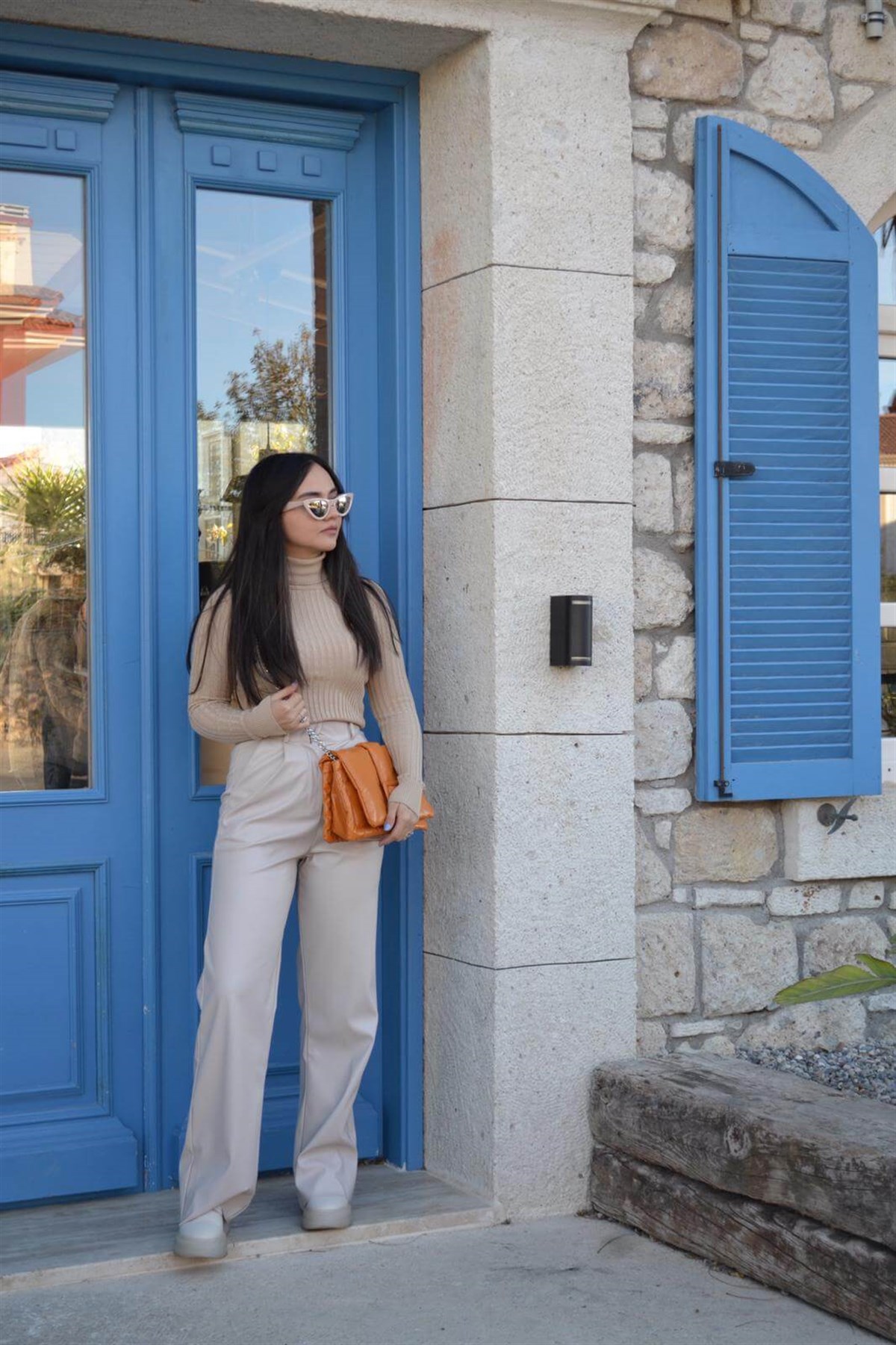 BEJ SUNI DERI PALAZZO PANTOLON