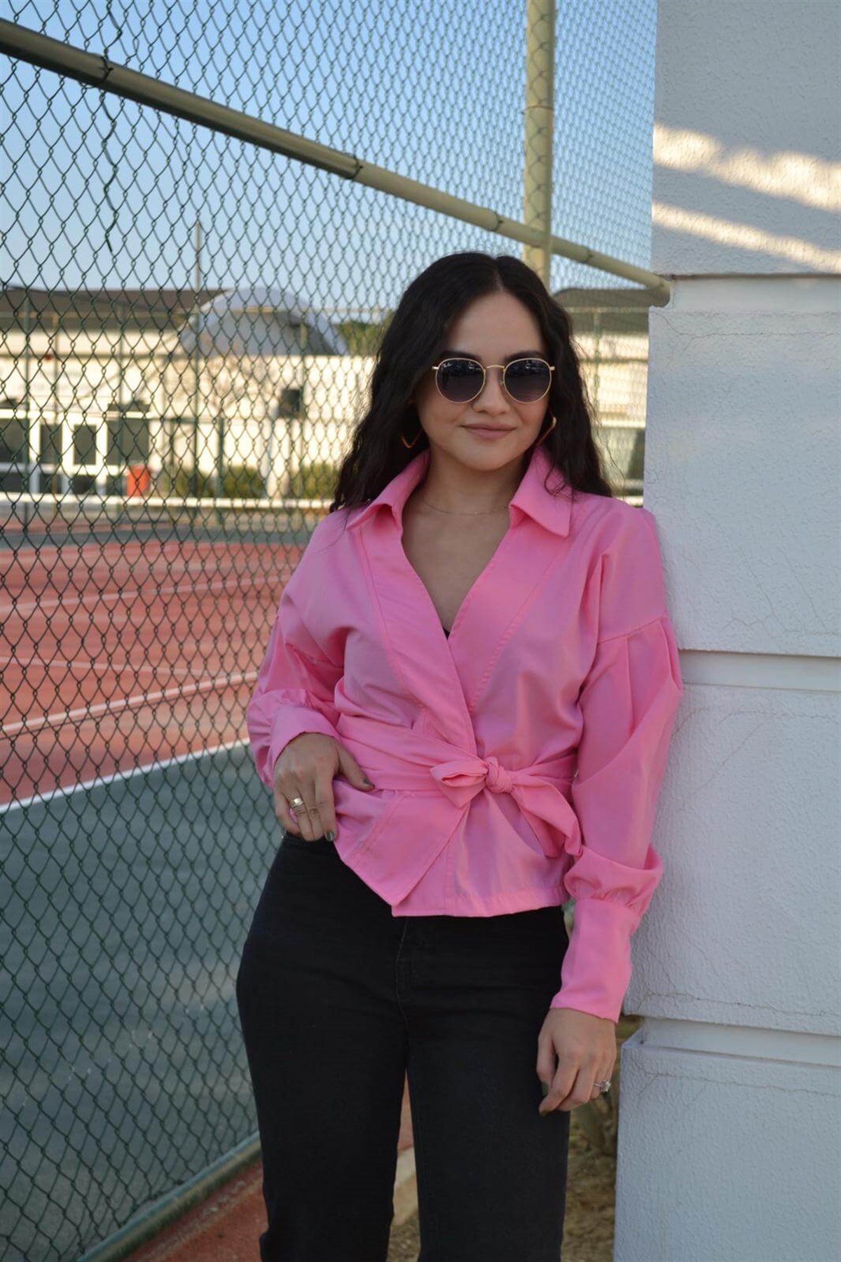 BELDEN BAĞLAMALI GÖMLEK PEMBE