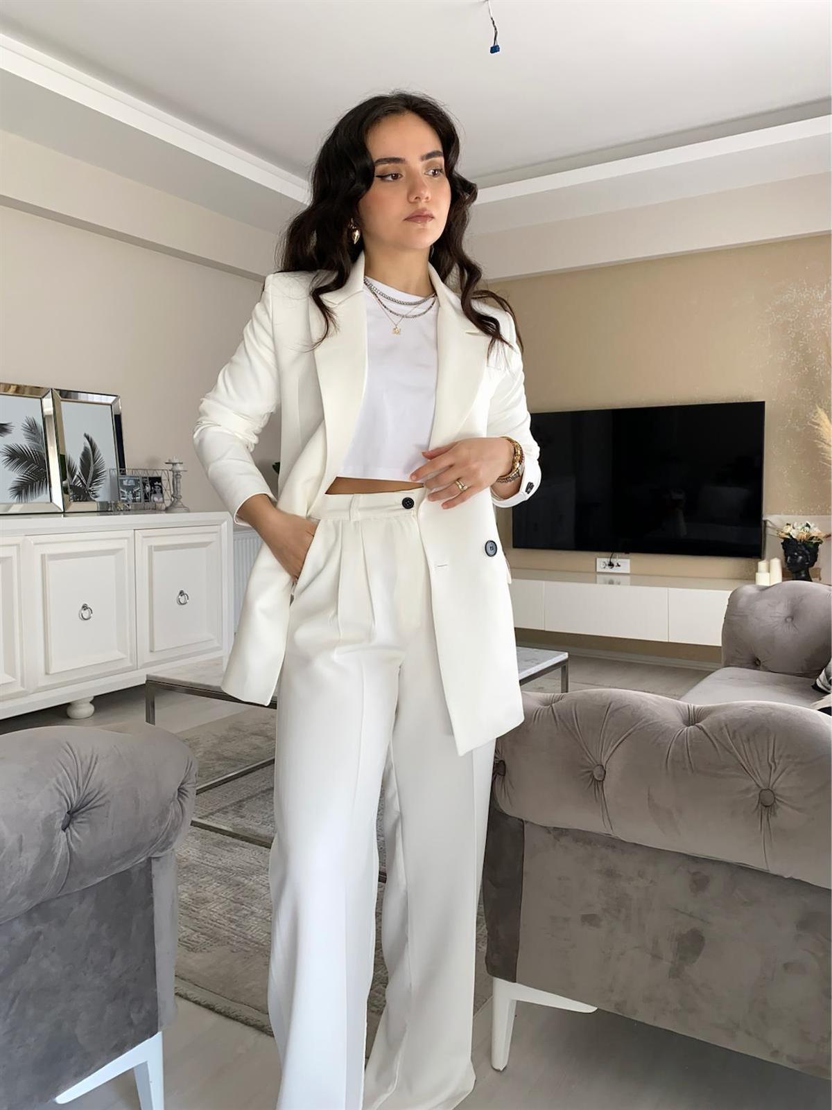 BEYAZ BLAZER CEKET TAKIM