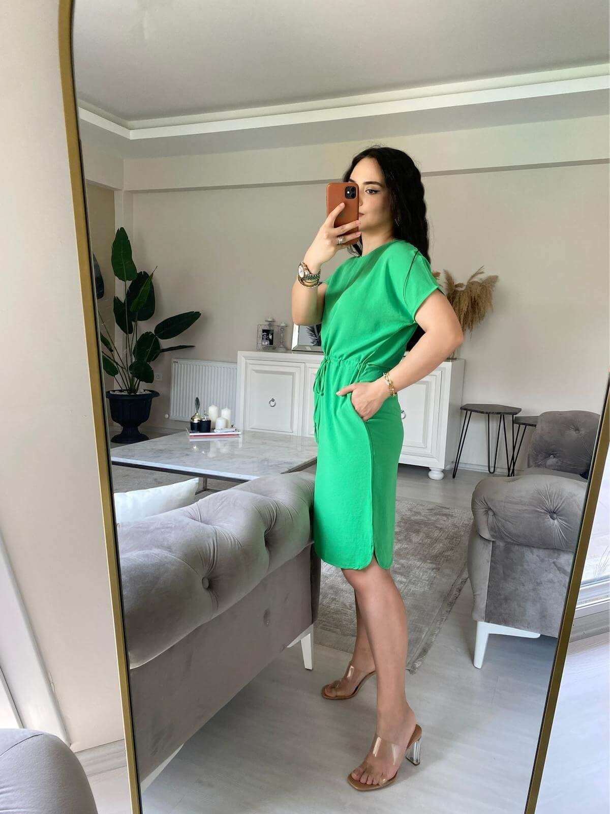 CEPLİ VİSKON ELBİSE YEŞİL