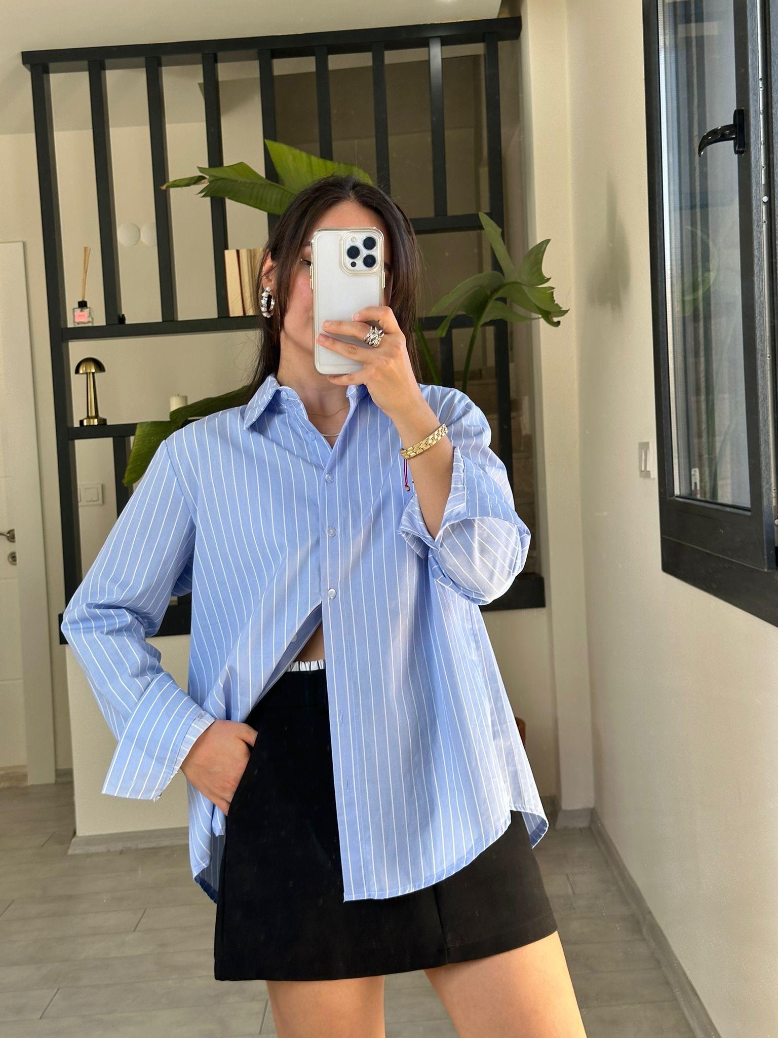 DANTEL DETAY ÇİZGİLİ GÖMLEK