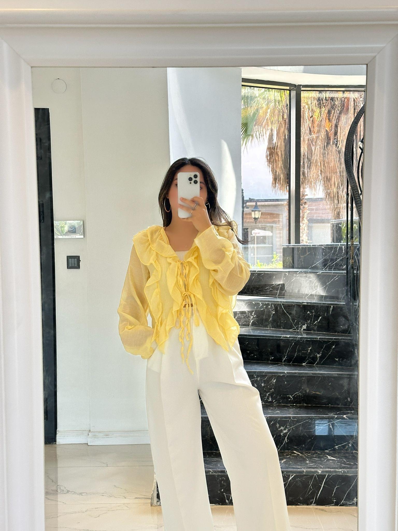 FIRFIRLI SARI ŞİFON GÖMLEK 