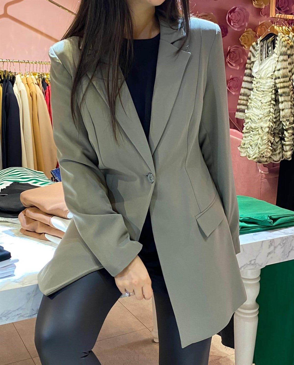 HAKİ BLAZER CEKET DAR KALIP