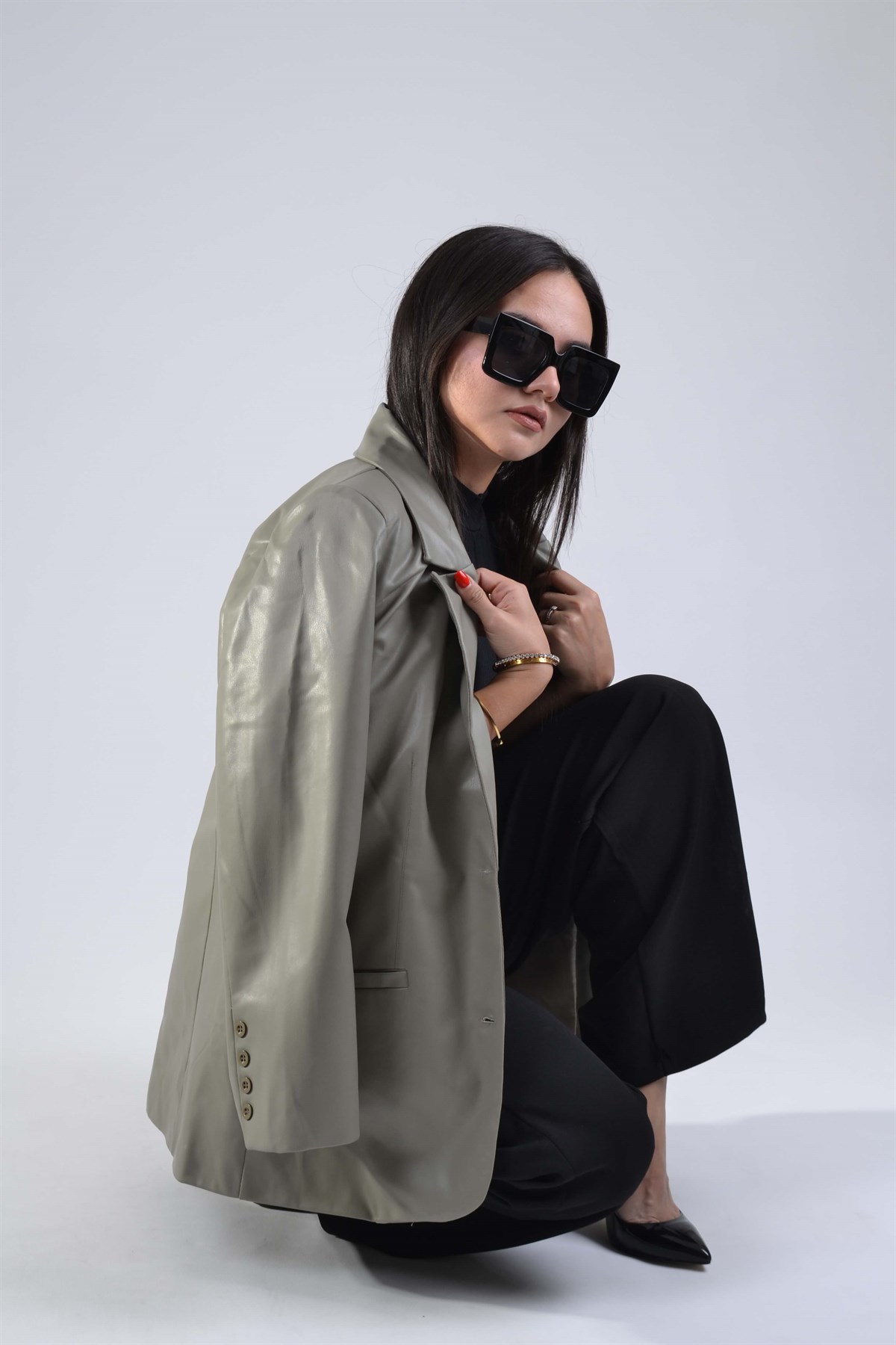 HAKİ DERİ BLAZER CEKET