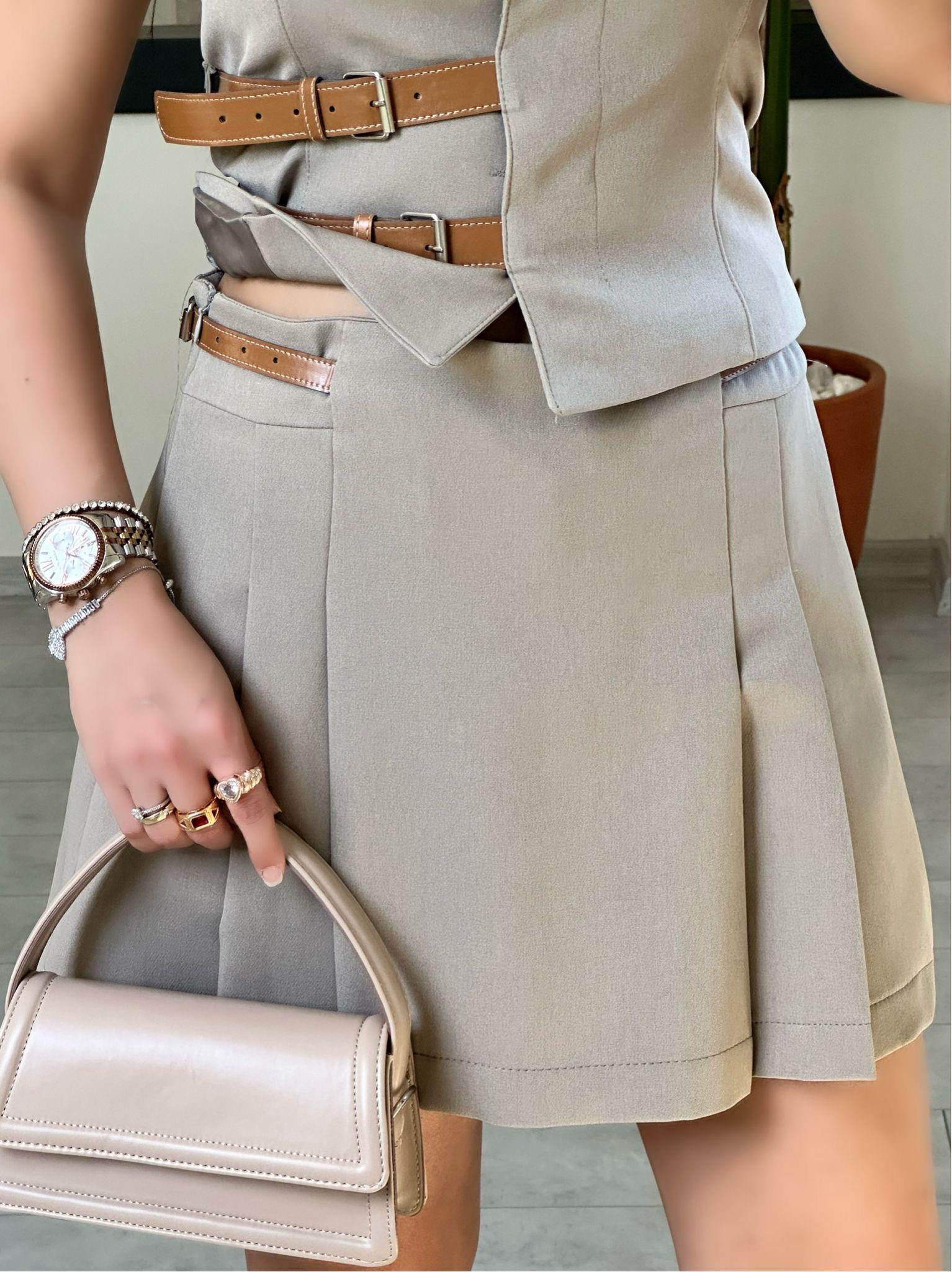 HAKİ DETAYLI ŞORT ETEK