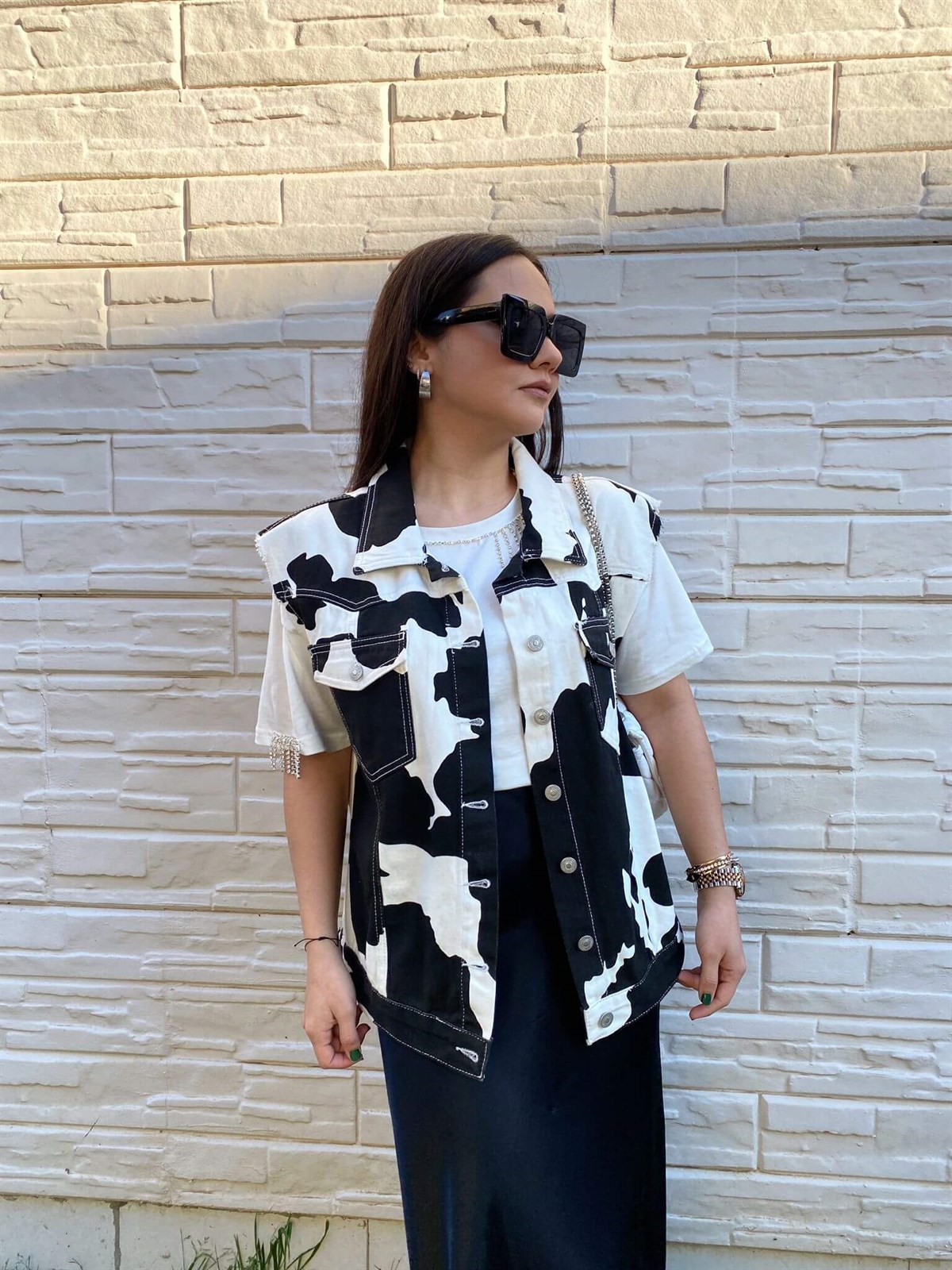 İNEK DESENLİ KOT CEKET