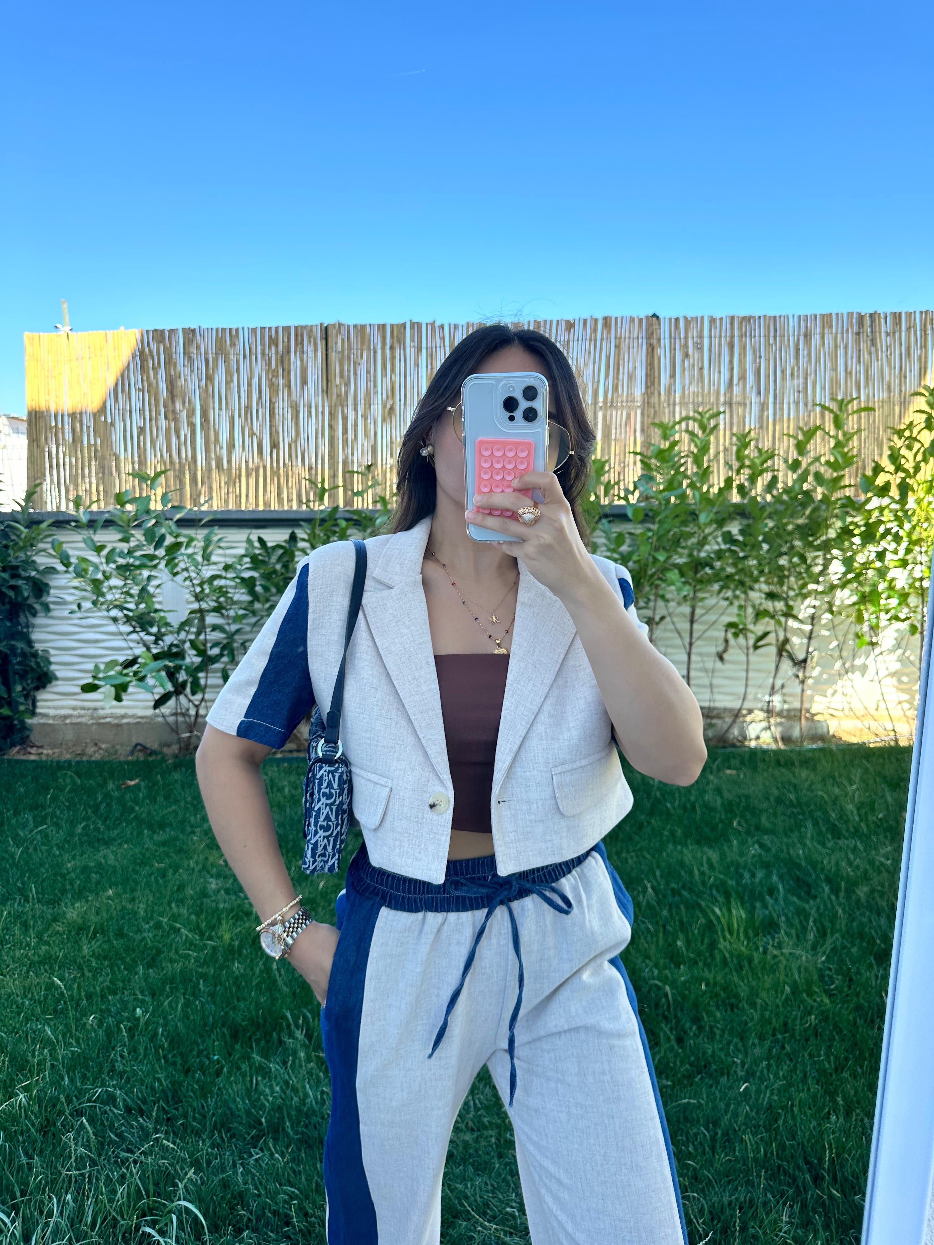 KOT KETEN KARIŞIMLI CROP CEKET