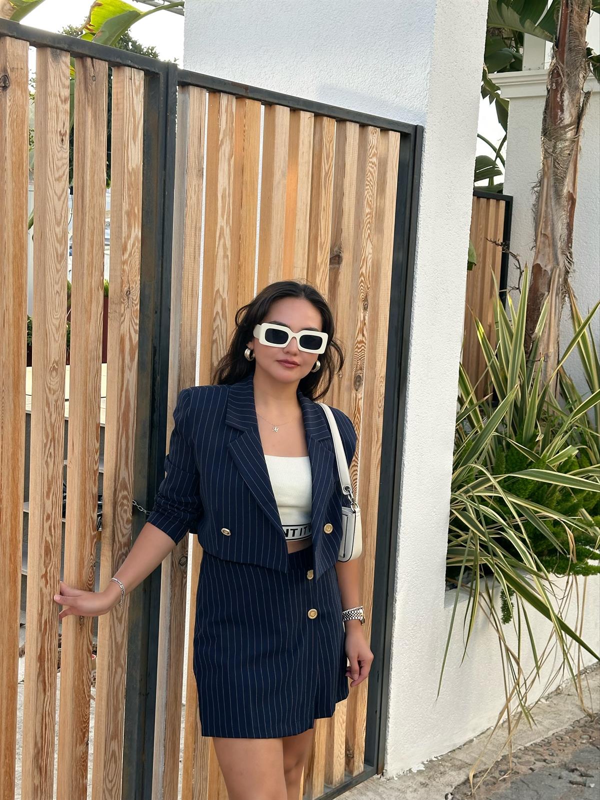 LACİVERT CİZGİLİ SHORTLU TAKIM