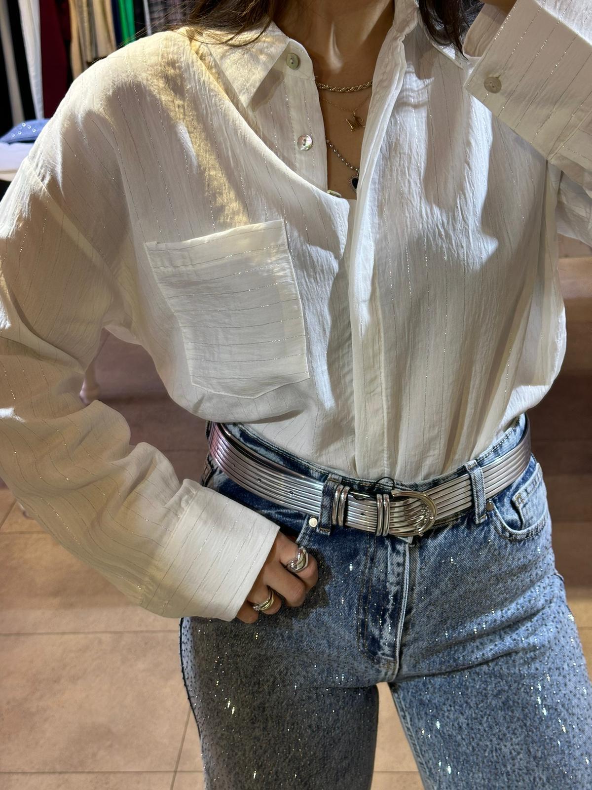 SİMLİ ÇİZGİLİ BEYAZ GÖMLEK