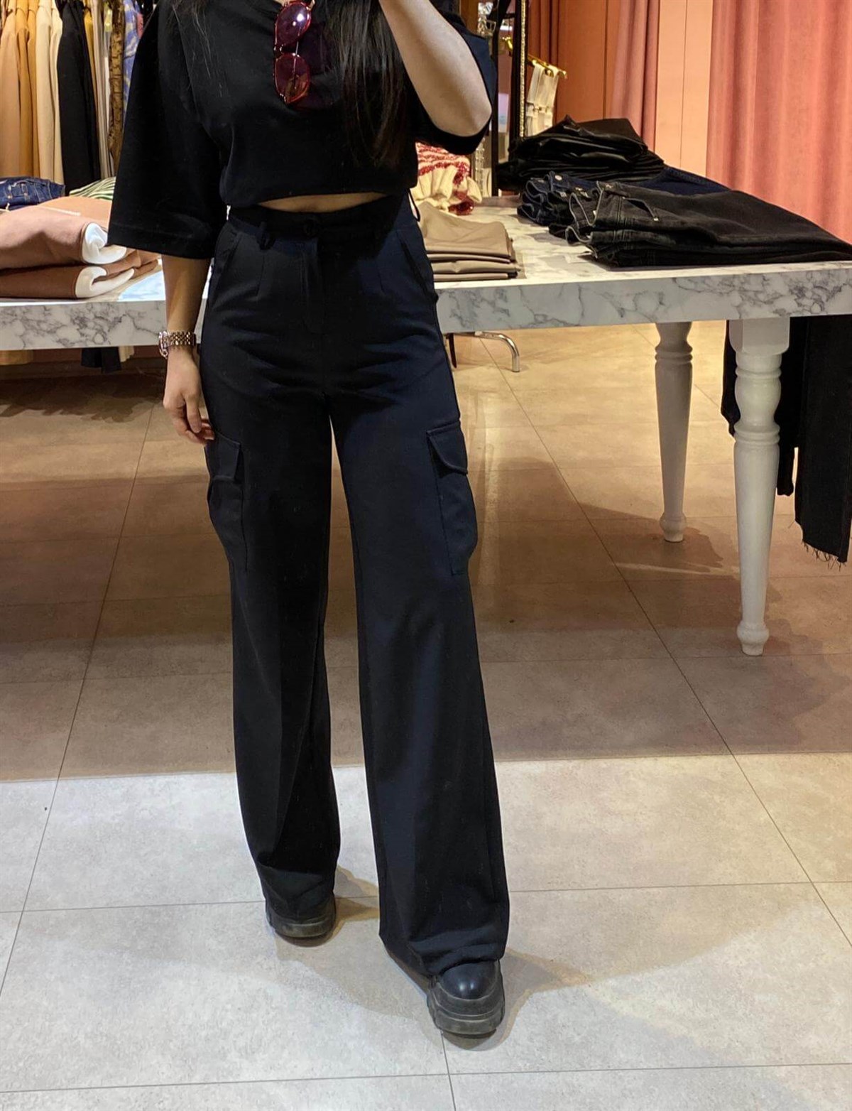 SİYAH CEPLİ KARGO PANTOLON