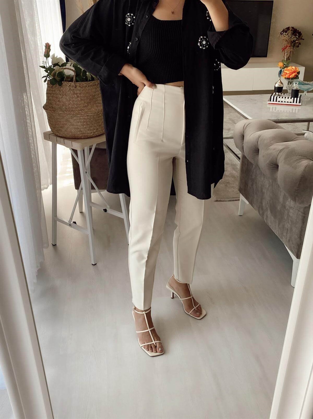 TAŞ RENGİ KUMAŞ PANTOLON