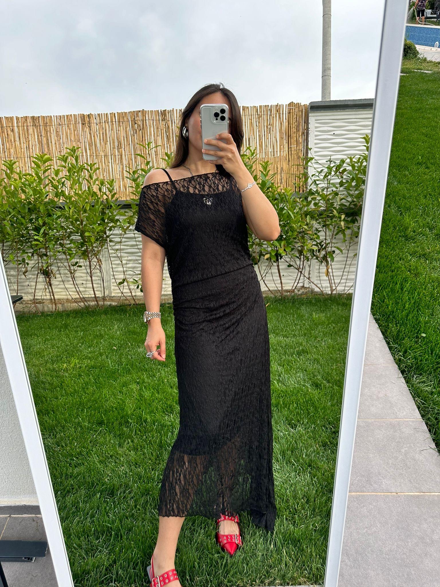 VEREV KESİM ELBİSE SİYAH